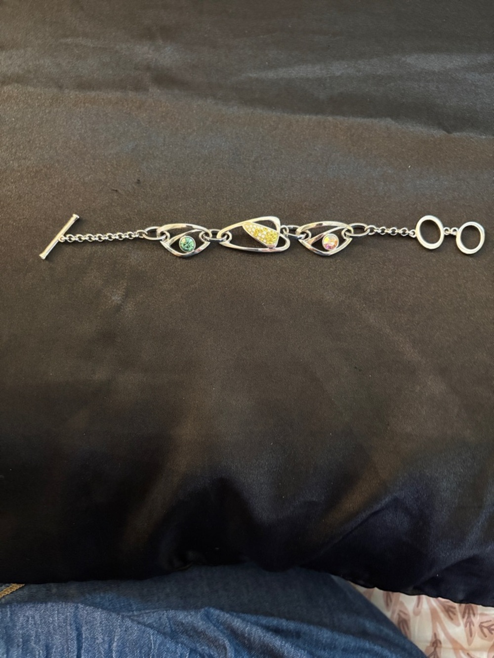 Swarovski Silver Bracelet with Yellow and Green Crystal Accents